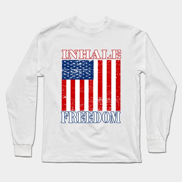 Inhale Freedom - American Flag - 4th Of July Long Sleeve T-Shirt by SILVER01